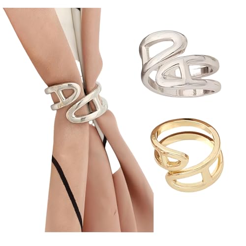 Image of SYWDUDUCLT Scarf Ring for Women's Shawl, Silk Neckerchief, Tshirt, Gold /Sivler, S /M /L, 2 Pcs