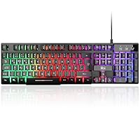 Rii Gaming Tastatur PC, RGB Tastatur kabelgebunden, Regenbogen Beleuchtete Tastatur LED, Gaming Keyboard ideal für Gamer|Büro（Deutsches Layout）