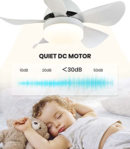 7Pm Small Ceiling Fan With Light 30" Smart White Ceiling Fan With Remote & App Control Dimmable Led Ceiling Fan 2160 Lumens 22W 6 Wind Speeds 5 Blades Quiet Modern Ceiling Fan For Kids Room Bedroom #TOP1