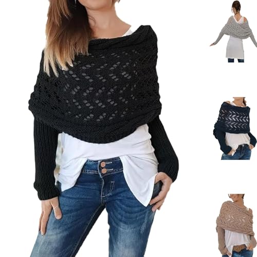 Knitted Cable Wrap Sweater Scarf with Sleeves for Women Multifunctional Scarf with Sleeves, Cozy Wrap Shawl