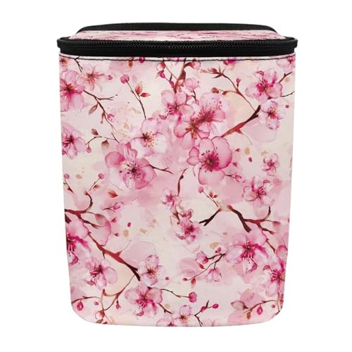 Image of KEIAHUAN Pink Cherry Blossom Car Trash Can Bin for Back Seat with Lid Cute Trash Bag Hanging Removable Storage Bag Large Capacity Car Interior Accessories