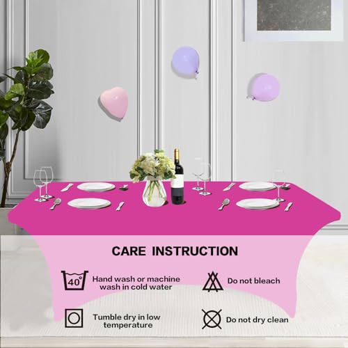 Image of IVAPUPU 4FT Table Cloth for Rectangular Fitted Events Stretch Fuchsia Table Covers Washable Cover Spandex Tablecloth Protector for Party, Wedding, Cocktail, Banquet, Festival