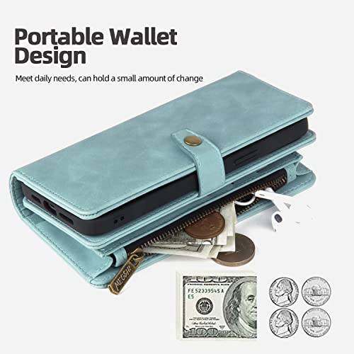 Compatible With Google Pixel 7 Pro Wallet Case Leather Flip Magnetic Detachable Zipper Wallet Phone Case Wristlet Wallet Case With 11 Card Holder (Blue, Pixel 7 Pro) #TOP3