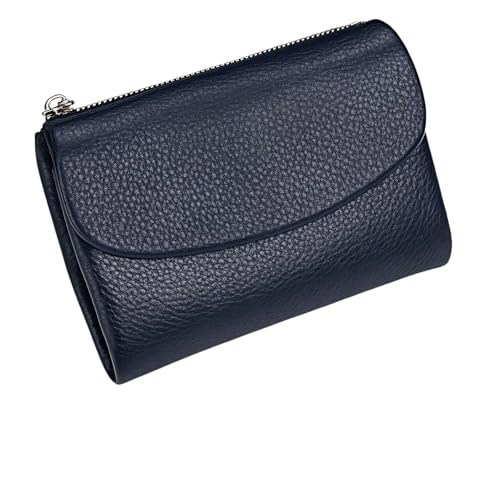 Unisex Pebble Real Leather RFID Wallet, Joyfullygo/Precioush Wallet, Small Pebble Leather Purse for Men Women (Dark Blue)