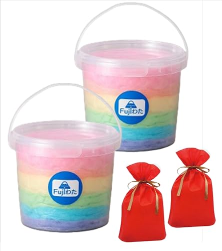 【 ふわふわ わたがし 】 6色 レインボー わたあめ 2個 ギフト袋レッド2枚付き 綿菓子 コットンキャンディー 子供 ギフト 流行りのお菓子 cotton candy ホワイトデー お返し子供 ランキング 【 綿あめ専門店 Fujiわた 】