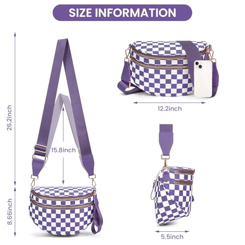 Image of hibear Checkered Crossbody Bag Spacious Bum Bags for Women Nylon Crossbody Fanny Packs Checkered Purse Belt Wallet