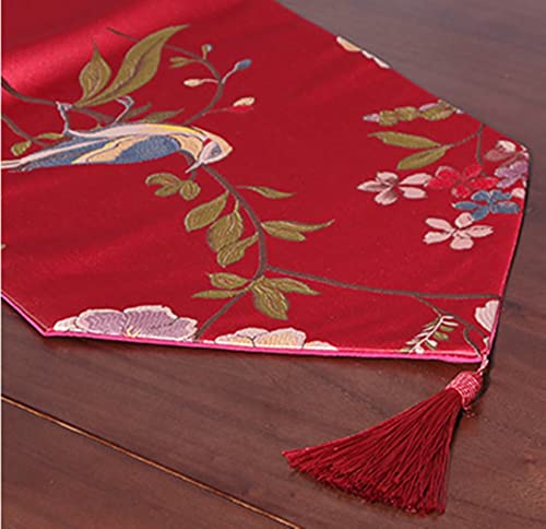 Chemin de table rouge polyester brodé décoration table 33x210 - 6