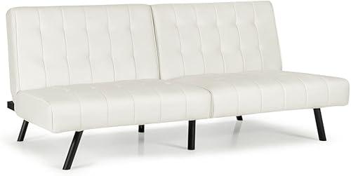 Miniatura 1 de SHUAN Deck Chair Futon Sofa Bed PU Leather Convertible Folding Couch Sleeper Lounge Convenient Installation Color  Black