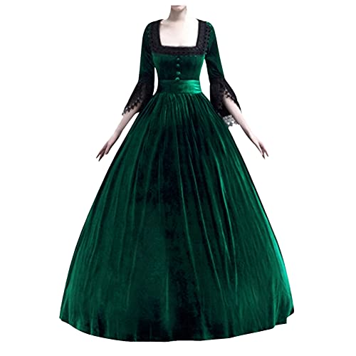 Mittelalter Kleid Damen Karnevalskostüm, Winter Kleid Damen Lange Renaissance Partykleid, A-Linie Viktorianisches Kleid Gothic Kleidung Damen Funky...
