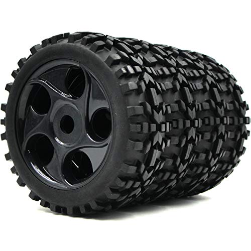 4pcs 1/8 RC Off Road Buggy Tires Badlands Tyres & Hex 17mm Wheels for Losi HPI XTR Car Black