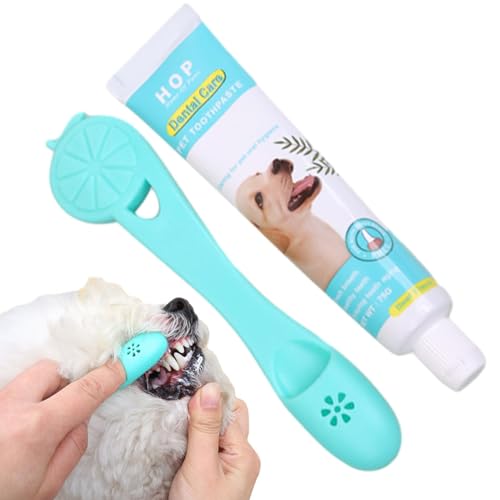 Generic Spazzolino e Dentifricio per Cani, Set di Spazzolini e Dentifricio per Animali con Estratto Naturale di Manzo, Kit con Custodia in Silicone