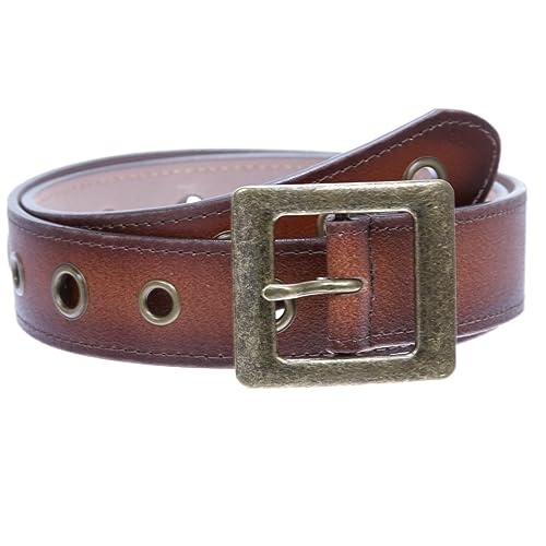 Square Buckle Grommets Vintage Distressed Leather Jean Belt
