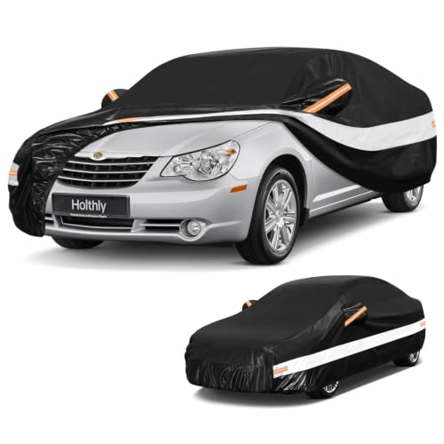 Image of 10 Layers Sedan Car Cover Custom Fit for Chrysler Sebring (1994-2011), Waterproof All Weather for Automobiles, Outdoor Full Cover Sun Rain Dust UV Protection with Cotton. Black
