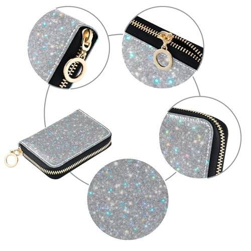 RFID Blocking Credit Card Wallets Zip Around Wallet Women Small Mens Wallet with Coin Pocket Sparkling Silver Glitter4