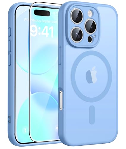 Image of FNTCASE for iPhone 16 Pro Max Case: [Compatible with Magsafe] Translucent Matte Cases with [Full Camera Protection] [Screen Protector] Military Grade Shockproof Protective Phone Cover - Light Blue