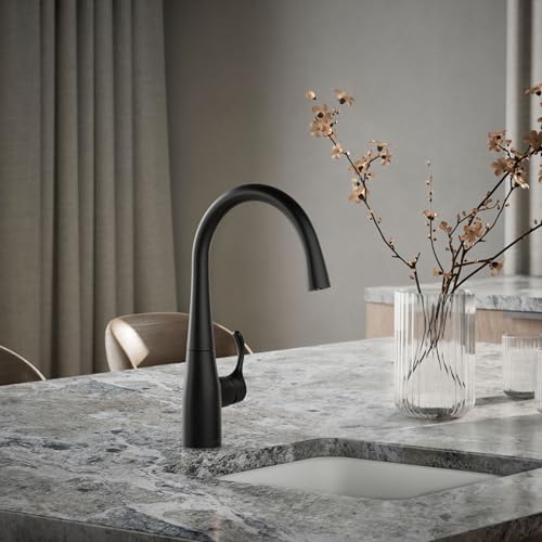 Image of KOHLER K-22034-BL Simplice Single Handle Kitchen Bar Faucet, for Prep Sink, Wet Bar, Matte Black
