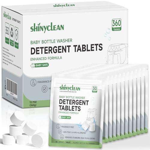 Shinyclean 360PCS Baby Bottle Washer Tablets for Momcozy & Baby Brezza Pro, Natural Enzyme Detergent,Deep Cleaning, Chlorine & Fragrance Free, No Residue, Universal Fit All Bottle Washers Machines