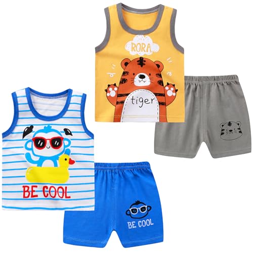 Image of Toddler Boys 4PCs Tank Top and Shorts Set Summer Clothes Cotton Outfits