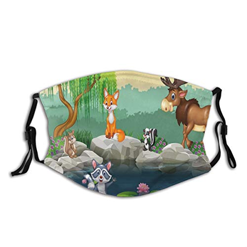 Comfortable Windproof mask,Funny Mascots Animals By The Lake Moose Fox Squirrel Raccoon Kids Nursery Theme,Printed Facial decorations for adult