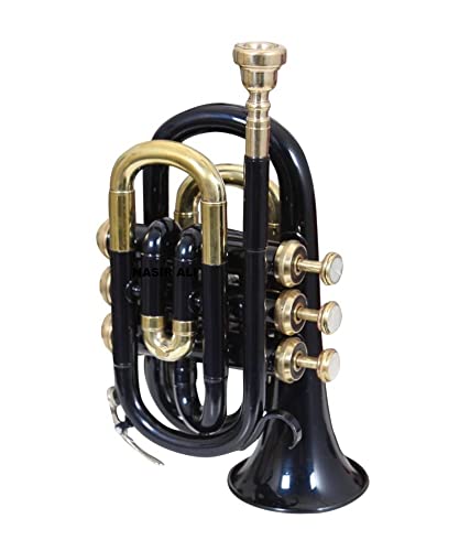 Skylark International Pocket Trumpet Bb Pitch In Black And Golden Combination With Hard Case, Mouth Piece, Spring And Pair Of Gloves #TOP2