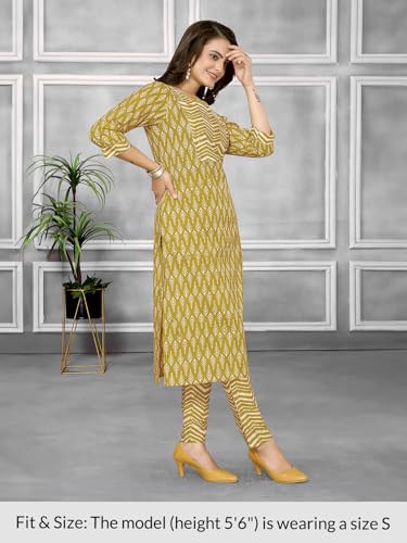 Image of rangita Mustard Cotton Embellished Straight Kurta with Pant | Kurta Set for Women