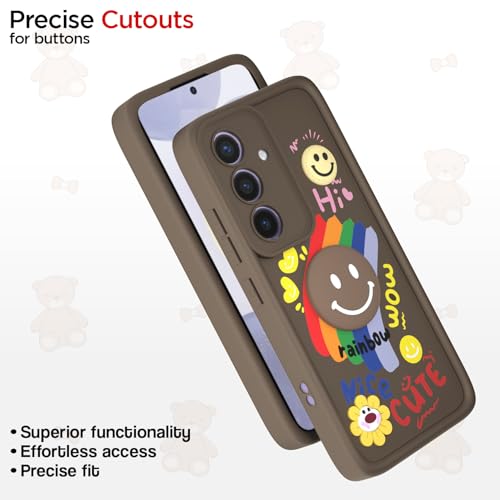 Image of Pikkme Back Cover for Samsung Galaxy S24 5G | Soft Silicone| Cute Rainbow Smile & 3D Cartoon Flower Design | Shockproof Raised Camera Protection Bumper Case (Brown)