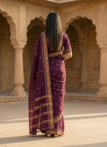 Image of WoodenTant Women's Pure Cotton Taant Saree with Designer Border