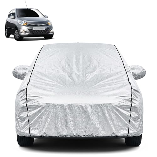 Image of Waterproof Car Cover for Hyundai i10 | Dustproof, UV Resistant & Scratch Protection | Soft Cotton Lining | Triple Stitched | Mirror Pockets & Elastic Fit | Silver