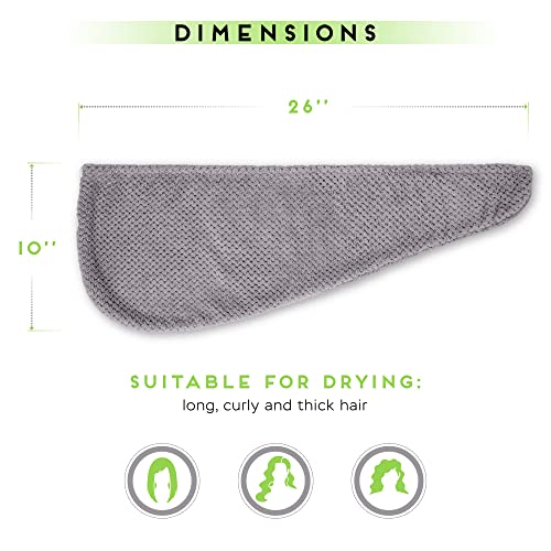 SimpleField 2 Pack Microfiber Hair Towel Wrap for Women, Anti Frizz Quick Drying Hair Turban for All Hair Style, Absorbent and Lightweight (Grey)