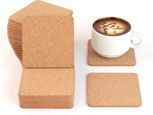 並行輸入品 おしゃれ コルクコースター 木製 厚さ5mm 直径10cm 四角型 12枚入り、耐熱性、滑り止め、ドリンク用、家の装飾のための暖かい贈り物、大容量 業務用 グラス マグカップ適用 自宅 飲食店 カフェ 父の日プレゼント (12個) [並行輸入品]