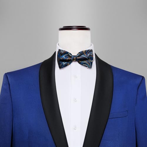 Image of YOHOWA Paisley Striped Men Bow Tie Pre-Tied Formal Adjustable Colorful Bowties Handkerchief Cufflinks Set Wedding Party