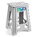 Dyforce 17.5 Inch Folding Step Stool 400lbs Capacity Sturdy Plastic Foldable Step Stools for Adults & Kids Stepping Stool with Handle Easy to Carry Handle Folding Stool Ideal for Kitchen (Grey 1PC)