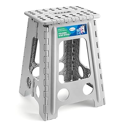 Dyforce 17.5 Inch Folding Step Stool 400lbs Capacity Sturdy Plastic Foldable Step Stools for Adults & Kids Stepping Stool with Handle Easy to Carry Handle Folding Stool Ideal for Kitchen (Grey 1PC)