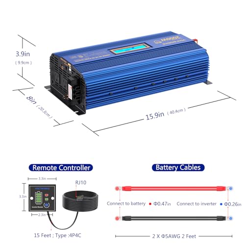 Power Inverter 2000w DC 12V to AC 120V ETL UL458 Compatible with Lithium Battery for Off-Grid Solar Car RV Truck Boat with LCD Display Remote Control 2 AC Outlets Dual 2.4A USB Ports by VOLTWORKS