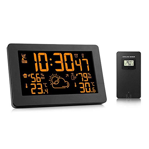 Color Wireless Digital Wetterstation Wecker, Indoor Outdoor Wetterthermometer Barometer mit 8 Farben ändern,