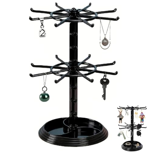 Présentoir à Bijoux Rotatif 2 Niveaux, Support Tournant pour Organiser Boucles d'Oreilles, Bracelets, Bagues, Colliers, Plateau Clé Présentoir Porte-Clé pour...