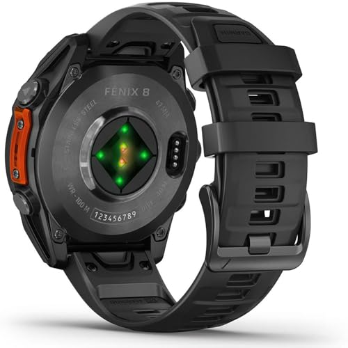 Image of Garmin Fenix 8 47mm AMOLED Multisport GPS Smartwatch, Slate Gray with Black Silicone Band, 010-02904-00 - Bundle w /Deco Essentials Charging Dock, Dust Cover and USB-C Cable