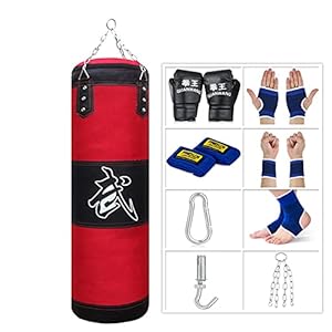 SFEEXUN Punching Bag for Man Women Kids, Indoor/Garden Boxing Bag Unfilled Heavy Bag Set with Punching Gloves, Chain, Ceiling Hook for MMA, Kickboxing, Muay Thai, Karate, Taekwondo