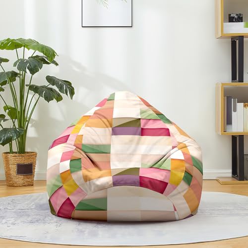 Fasbuy Motivos Geométricos Puff, Puff Gigante sin Relleno con Asa, Salon Bean Bag para Almacenaje, Puf Sofa de Color, para Adultos y Niños, Exteriores y Interiores (Cuadrados,100x120cm)