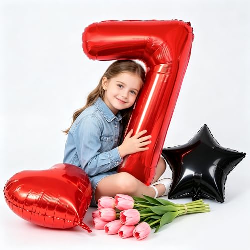 Image of TONIFUL 7th Birthday Balloons Kit 40 Inch Red Large Number 7 Foil Balloon