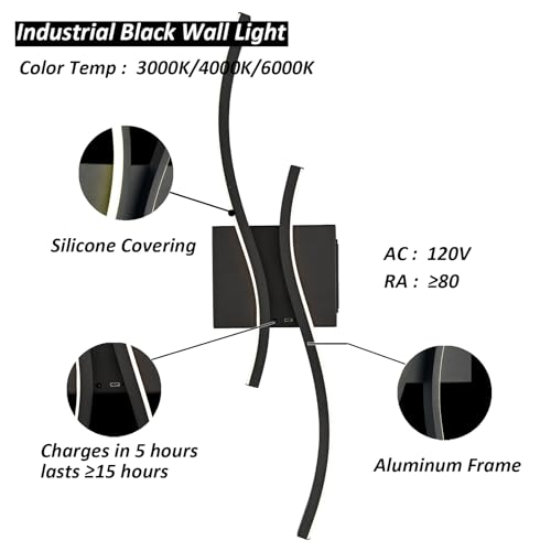 Image of Battery Operated Wall Sconce with Remote Control,10000mAh USB Rechargeable Wireless Minimalist Black Wall Light,3000K-6000K Dimmable LED Wall Lamp for Bedroom Hallway Background Staircase -1 Pcs