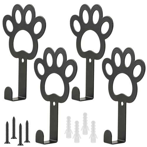 Ufdeoton Hundegarderobe Wand 4er Set Hundeleinenhalter Für Hundegeschirr Leine Halsband Multifunktionaler Schlüsselhalter Einfache Montage Schwarz Für Flur Eingang