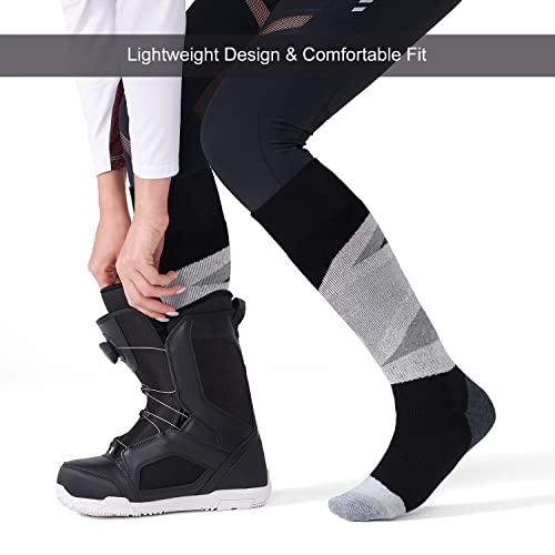 Cs Celersport 2 Pack Women's Ski Socks With Full Cushion, Wool Winter Warm Socks For Skiing Snowboarding, Black + Light Grey, Medium #TOP4