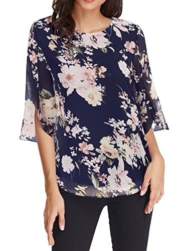 GRACE KARIN Damen Elegant Chiffon Oberteile Rundhals 3/4 Ärmel Oberteile...