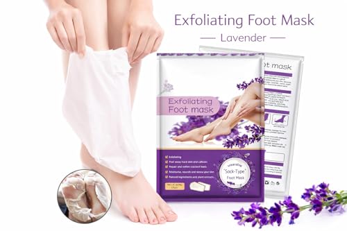 Image of Exfoliating Foot Peeling Mask Socks for Men & Women | Dead Skin Remover Foot Mask Removes Calluses & Cracked Heels | Hydrating Lavender Foot Peel Booties | for Soft Smooth Feet Care K Beauty Night Care (PACK OF 02)