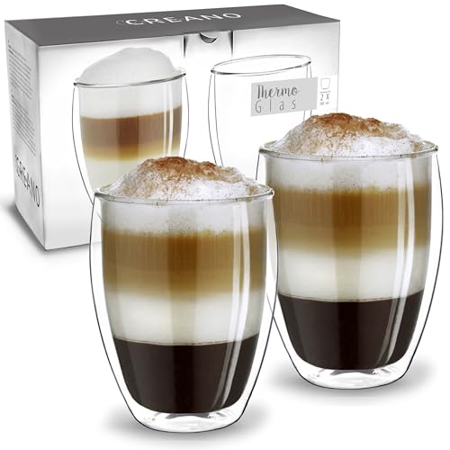 Creano Verres Double Paroi Hauts 400 ml – Modèle Élancé Isolant en Verre Borosilicate pour Café Thé et Boissons Froides – Lot de 2 verres