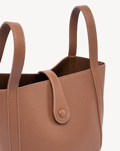 Image of NEWBELLA Women's Bucket Bag - Square Top Handle Satchel with Crossbody Strap, Shoulder Bag for Work & Daily Commute