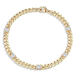 Evabelle Cuban Chain 6pcs Cubic Zirconia Gold Bracelets for Women 14K Real Gold Plated Sparkle Simulated Diamond Curb Cable Link Infinity Bracelets Trendy Dainty Gold Bracelet for Men Birthday | Mothers Day Gifts for Women Gold Jewelry 7-7.5 Inches