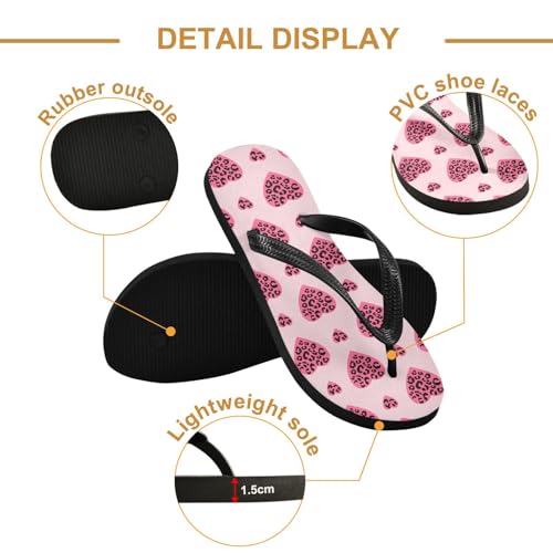 Black Pink Heart Leopard Flip Flop Beach Summer Casual Sandal for Women & Men Shower Shoes 208618912