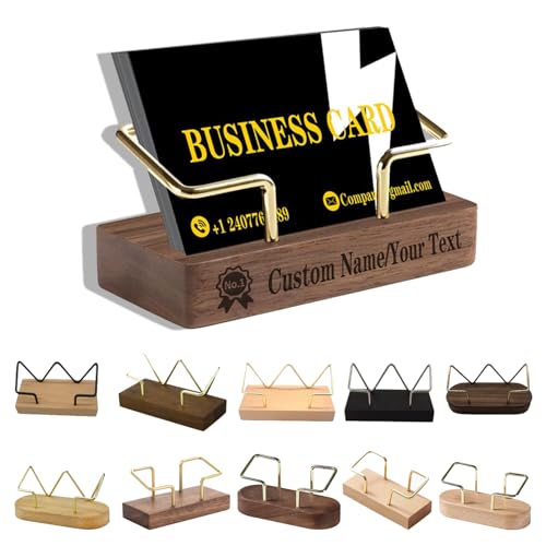 Gepersonaliseerde visitekaarthouder voor op het bureau, personaliseerbaar, van hout, visitekaarthouder voor kantoor, bureau, visitekaarthouder
